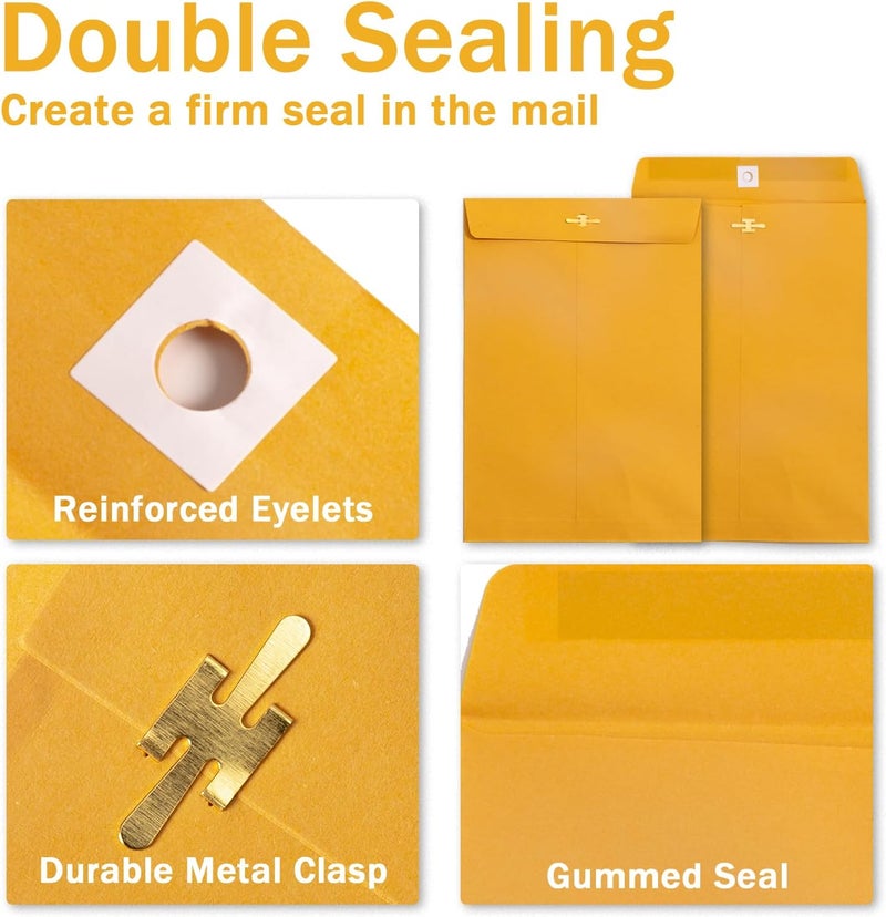 Goefun 6x9 Clasp Envelopes - 20 Pack, Brown Yellow Manila Envelopes 6x9, 100GSM Heavy Kraft Paper, for Mailing - Image 3